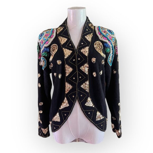 VTG Christina Silk Angora Blend  Rhinestone Cardigan Sweater Small - Picture 1 of 9